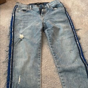 Hudson Distressed Blue Jeans with Side Stripe
